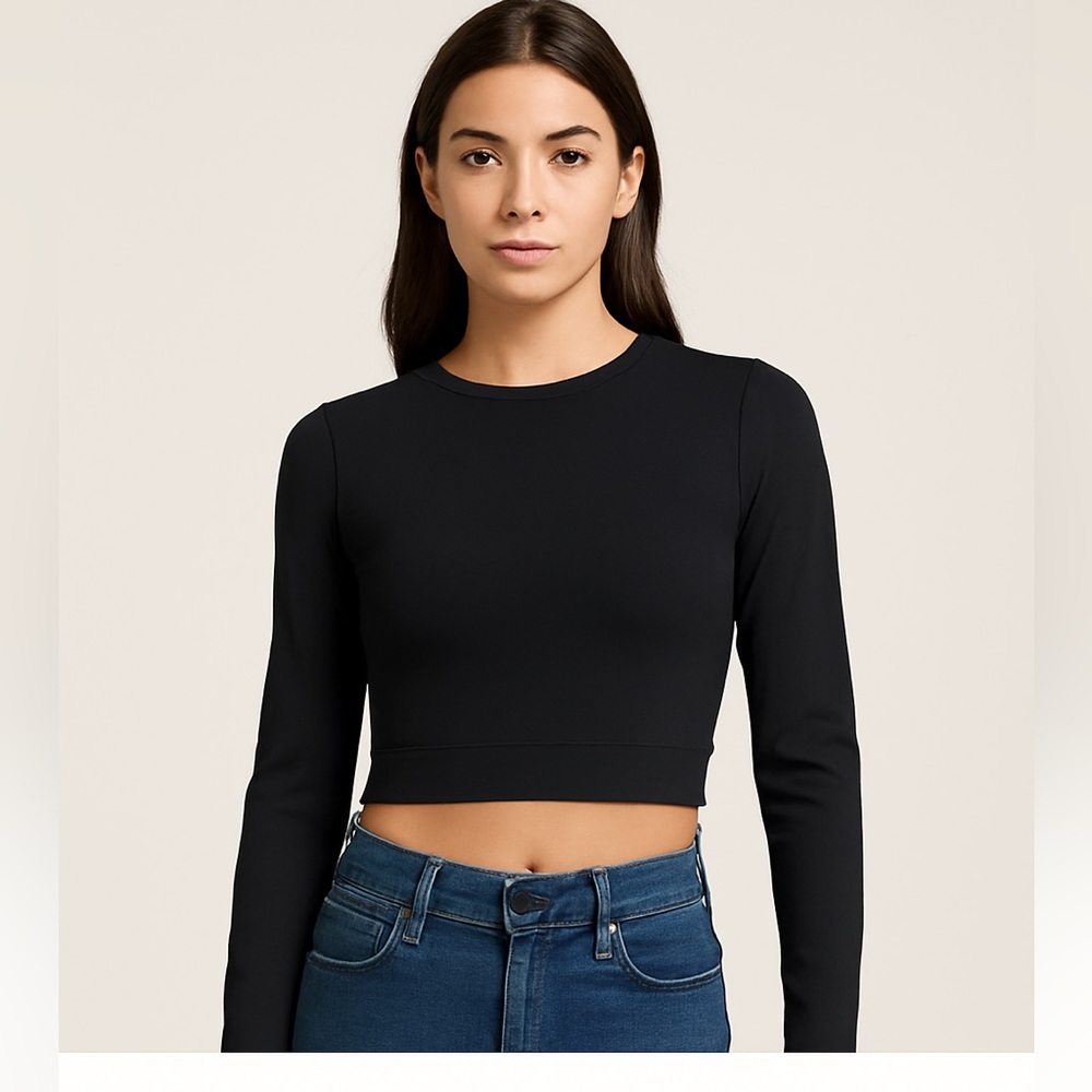 Kyodan Black Ribbed Long Sleeve Crop Top | Medium | NWT